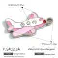 Lindo colgante de avión de dibujos animados rosa y blanco de acero inoxidable para DIY - Estilo Avión con Diamantes en Rosa y Blanco (PJ94031SA) / 17.2x8.96mm
