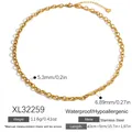 Collar de cadena de eslabones gruesos de acero inoxidable dorado con especificaciones. - Collar de Cadena de Eslabones Ovalados con Textura (XL32259) / 40cm+5cm (5.3mm)