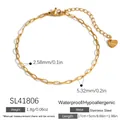 Elegante pulsera de cadena de eslabones ovalados de acero inoxidable dorado con corazón - Pulsera de Cadena Fina con Colgante de Corazón (SL41806) / 17cm+5cm (Ancho: 5,32 mm) / Dorado