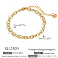 Pulsera de cadena de eslabones de acero inoxidable dorado con medidas muy detalladas - Pulsera de Eslabones de Anillo Equidistantes con Colgante de Corazón (SL41809) / 17cm+5cm (Ancho: 5-7 mm) / Dorado