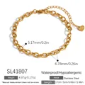 Pulsera de cadena de acero inoxidable dorado con eslabones texturizados y dije de corazón - Pulsera de Eslabones Ovalados Martillados con Colgante de Corazón (SL41807) / 17cm+5cm (5,17 x 6,78 mm) / Dorado