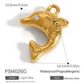 Colgante de delfín en acero inoxidable dorado con diamantes de imitación para joyería DIY - Colgante de Delfín con Strass y Textura Espiral (PJ94026G) / 10,5 x 14,1 mm / Dorado