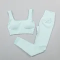 Hoge stretch sneldrogende geribbelde fitnessset in mintgroen met sportbeha en legging - S / Boven- En Onderstuk / Blauw