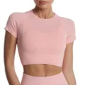 Roze kort sportshirt met korte mouwen, hoge elasticiteit en sneldrogend ribgebreid - S / Boven- En Onderstuk / Oranjeroze