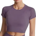 Huidvriendelijke paarse geribbelde fitness crop-top met korte mouwen voor dames - S / Boven- En Onderstuk / Donkerpaars