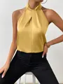 Elegante top a lupetto in raso dorato da donna, perfetto per gli outfit estivi alla moda - Giallo ocra