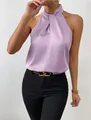 Elegante top satinato color lavanda con raffinato scollo all'americana per donna - Lavanda