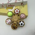 Sports ball themed fidget spinner keychain for stress relief with six unique ball designs - 6 Buttons Spinner / With LED Lights / Football