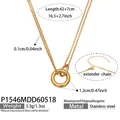 Detaillierte Maße der goldenen Edelstahl-Doppelkette mit einem runden Ringanhänger - Gold