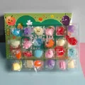 Detailed view of a 24-piece punch box set filled with assorted colorful mini squishy toys. - Fruit & Veggie Blind Box (Random Color) / 24-Piece Set