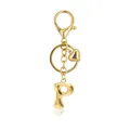 Gold 3D bubble letter P keychain with dainty heart charm and swivel lobster clasp - Letter P