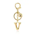 Elegant gold bubble letter U keychain featuring a heart charm and lobster clasp - Letter V