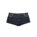 Vista detallada de los shorts de mezclilla azul oscuro con botones dobles - XS / Bottoms / Azul marino