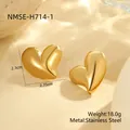 Elegant gold-finished stainless steel heart stud earrings with dimensions and weight info - Mirror 3D Heart Style (NMSE-H714-1)