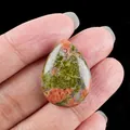 Polished natural green and orange Unakite teardrop stone pendant for DIY jewelry making - Unakite