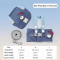 Blue checkered bear pet harness vest and leash 3-piece set for small dogs and cats - S / Bear Blue Three-Piece Set (Including Hat)