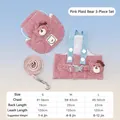 Pink gingham bear pet harness, hat, and leash set with size chart for small dogs and cats - S / Bear 3-Piece Set (Including Sun Hat & Leash) / Pink