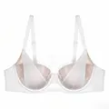 Vista frontal de un sujetador sexy de encaje blanco con bordado floral y aro de soporte - 75B / Tops / Blanco
