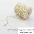 Cadena de cuentas de acrílico beige para decoración DIY, rollo de 10m, perlas de 8mm y 4mm - 8+4mm / Perla de imitación / 10m/Rollo / Beige