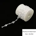 Cadena de cuentas de diamante acrílico transparente para decoración de bodas y hogar - 8+4mm / Patrón de diamante / 10m/Rollo / Transparente