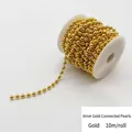 Cadena de cuentas de perlas doradas de 6 mm para decoración, 10 metros por rollo - Hilo de Perlas Artificiales de 6mm / 10m/Rollo / Dorado