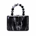 Sac de soirée élégant en acrylique marbré noir et blanc avec une poignée perlée unique - Noir