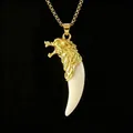 Vintage men's wolf fang pendant necklace in gold and white, stainless steel jewelry - Vintage Wolf Head White Tooth Style (BY-0328 Gold) / Gold