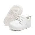 Premium white baby leather walker shoes featuring soft non-slip rubber soles for infants - Size 3 (12.7cm) / Model 2235-1 (Heel Padded with Sponge) / White