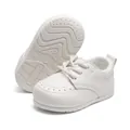 Comfortable white faux leather soft-sole baby walking shoes for infants and toddlers - Size 3 (12.7cm) / Model 2235-1 (Heel Padded with Sponge) / Litchi White