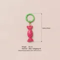 Pink candy pendant keychain with green ring, 2.95 inch length, alloy and dripping oil - Pink Candy