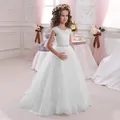 Elegant white lace sleeveless flower girl dress with tulle skirt for weddings - 8-9 Years / All White