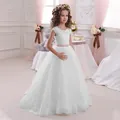 Elegant white lace and tulle princess dress for girls with sparkling pink waistband - 8-9 Years / White Pink Belt