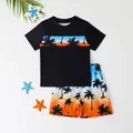 Maillot de bain deux pièces pour garçon avec imprimé dégradé de palmiers et de coucher - 6Y / Haut et Bas / Noir