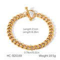Pulsera de cadena de acero inoxidable dorado con cierre de palanca, 21 cm, 18,5 g - Estilo de Cierre de Barra de Cadena Cubana (HC-B20169)