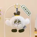 Detalle de un llavero de peluche blanco con una etiqueta bordada "Salud en la mano". - Estilo de Ajo (A胜蒜在握) / Aprox 10cm / Blanco