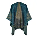 Detailed view of the intricate vintage paisley pattern on a teal and brown warm shawl - One Size / Robe / 130x150cm / Palace Classic Teal