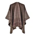Detailed view of the vintage floral woven pattern on a warm brown double-sided shawl - 130x150cm / Palace Classical Coffee