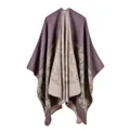 Detail view of a double-sided knit shawl poncho showing the purple and beige texture - One Size / Robe / Space Dye Light Purple
