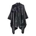 Dark grey paisley double-sided knit shawl poncho for winter warmth and office comfort - 130x150cm / Robe / Paisley Black Gray