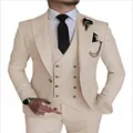Slank gesneden driedelig trouwpak voor heren in elegant beige inclusief gilet - 3XL / Set / Beige