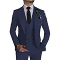 Marineblauw slim-fit 3-delig herenpak met dubbelrijig vest voor bruiloften en formele feesten. - 3XL / Set / Marineblauw