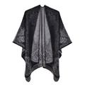 Elegant double-sided split shawl poncho with grey and black knit patterns - One Size / Tops / 130x150cm / Court Classical Black
