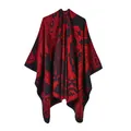 Elegant red and black paisley reversible slit shawl cape winter poncho for women - One Size / Paisley Pattern (Robe) / 155X135CM / Black Red