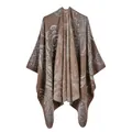 Elegant brown paisley patterned split poncho shawl wrap for chic autumn winter styling - One Size / Paisley Pattern (Robe) / 155X135CM / Khaki