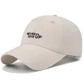 Gorra de béisbol beige de secado rápido con bordado Never Give Up y ventilación lateral - Talla Única Ajustable / Caqui