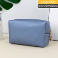 Große blaue PU-Leder Kosmetiktasche für Reisen mit Reißverschluss und Textur-Finish. - L / Dunstblau
