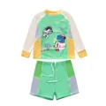Zweiteiliger langärmeliger Kinderbadeanzug mit Astronauten- und Dinosaurier-Druck - 2XL (110-120cm, 39-47) / Oberteil Und Unterteil / Grüner Dinosaurier (P260510-2BWFS)