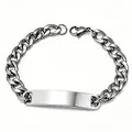 Bracciale cubano in acciaio inossidabile argento lucido per uomo con piastra vuota - Stile Piastrina ID con Maglia NK 10mm / Bracciale 18cm / Argento