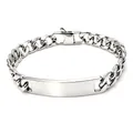 Vista dettagliata del bracciale a catena cubana in acciaio inox con targa vuota - Piastrina ID Curva Stile NK con Chiusura Quadrata (10mm) / Bracciale 18cm / Argento