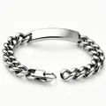 High-polished Cuban chain bracelet for men with smooth engraving nameplate detail - 10mm Curved ID Plate Single 4 Link Style (Square Clasp) / 18cm Length